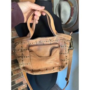 Latico NJ USA Tan Leather Studded‎ Crossbody Bag Front Pocket Boho Handbag